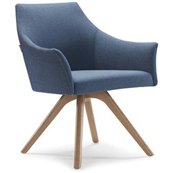 Tulip Tub Chair Timber Base Blue Fabric Seat