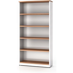 OM Premier Bookcase 900W x 320D x 1800mmH 4 Shelf Virginia Walnut And White