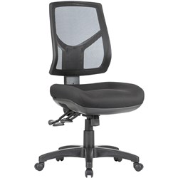 Hino High Back Task Chair 3 Lever No Arms Mesh Back Black Fabric Seat, 140kg