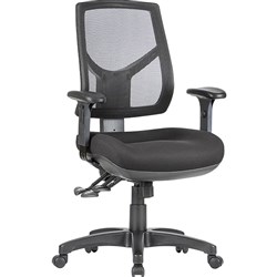 Hino High Back Task Chair 3 Lever With Arms Mesh Back Black Fabric Seat, 140kg
