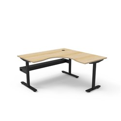 Rapidline Halo Static Corner Workstation + Tray 1500/1500W x 750D x 730mmH Oak/Black