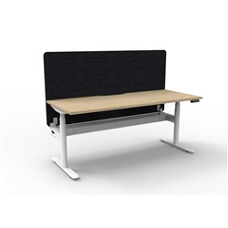 Rapidline Halo+ Single Sided Workstation + Black Eco Screen +Tray 1500Wx620-1270mmH Oak/Wh