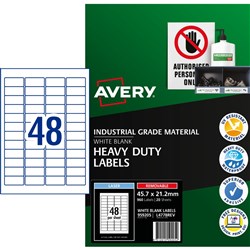 Avery Identification Removable Heavy Duty Laser White L4778 45.7x21.2mm 48UP 960 Labels