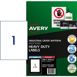 Avery Identification Removable Heavy Duty Laser White L4775 208x295mm 1UP 20 Labels