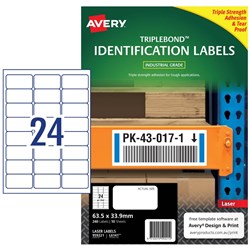 Avery TripleBond Laser Labels Identification White L6141 63.5x33.9mm 24UP 240 Labels