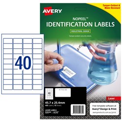 Avery NoPeel Laser Labels Identification White L6145 45.7x25.4mm 40UP 400 Labels